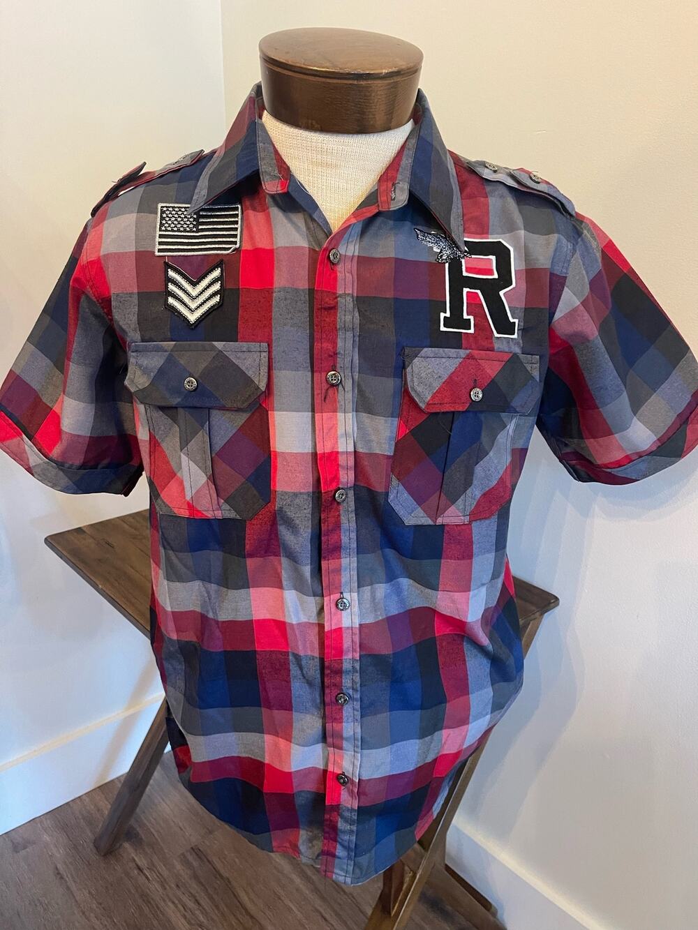 Red Ape Red and Blue Plaid Button Down Size Medium
